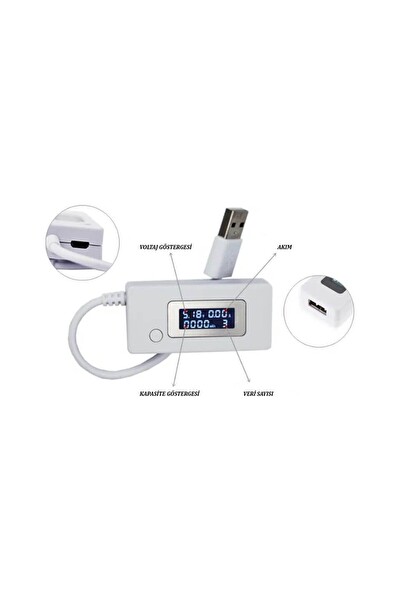 Piyatech Dijital Led Göstergeli USB Voltmetre - Ampermetre Test Cihazı