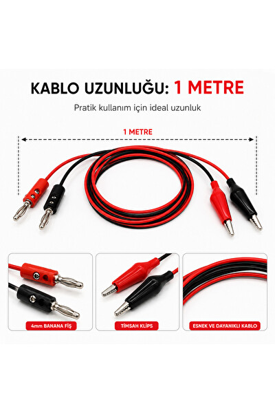 Piyatech Muz Fişli Timsah Klipsli Test Bağlantı Kablosu 1 M 4 MM