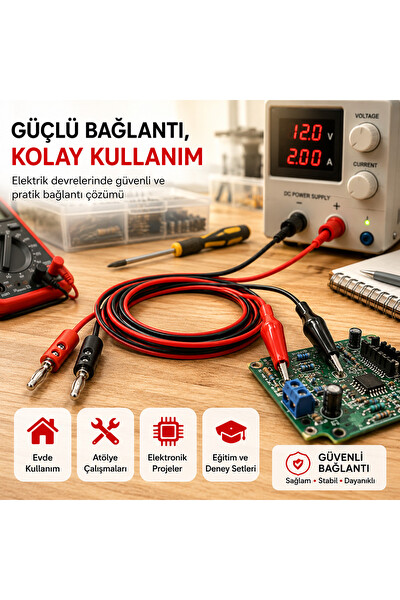 Piyatech Muz Fişli Timsah Klipsli Test Bağlantı Kablosu 1 M 4 MM