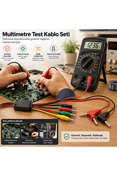 Piyatech Muz Fişli Timsah Klipsli Prob Uçlu Multimetre Test Kablosu Seti 50 CM