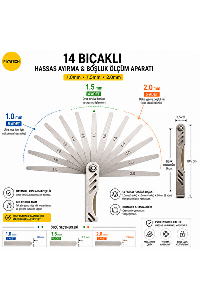 Piyatech Paslanmaz Çelik 14 Bıçaklı Tamir Takımı 1.0 - 1.5 - 2.0 MM