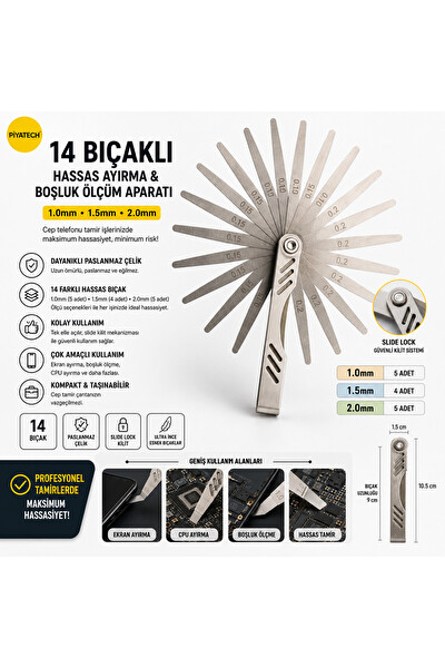 Piyatech Paslanmaz Çelik 14 Bıçaklı Tamir Takımı 1.0 - 1.5 - 2.0 MM