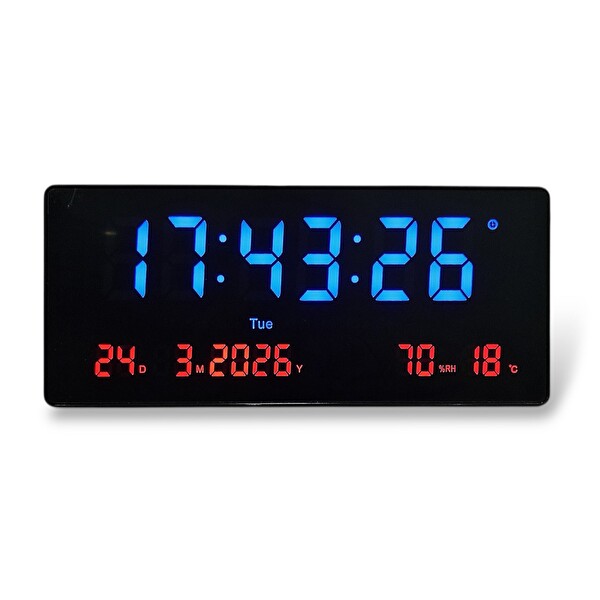 Upway 15×36 CM Büyük HD Alarm Tarih Sıcaklık Nem LED Dijital Duvar Saati