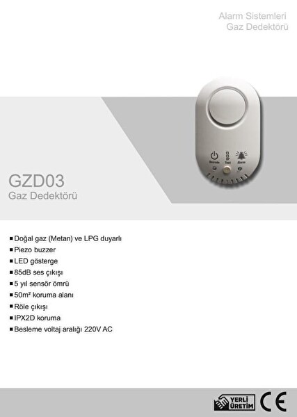 EDS GZD03K Kablolu Dogalgaz ve LPG 220V Röleli Gaz Dedektörü