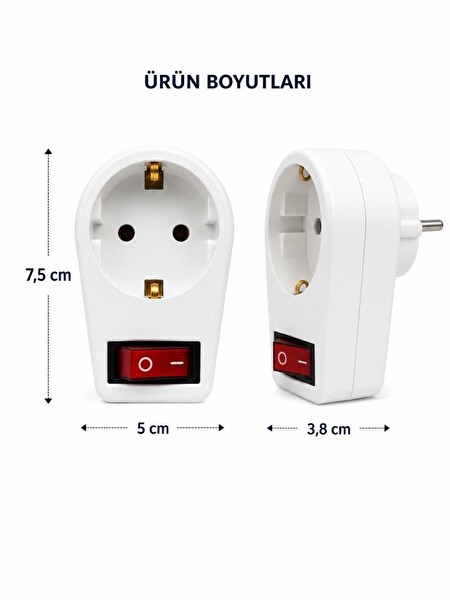 Şahnet Topraklı Anahtarlı Fiş Priz Beyaz 16A 3680W Aç Kapa Anahtarlı Tekli Priz