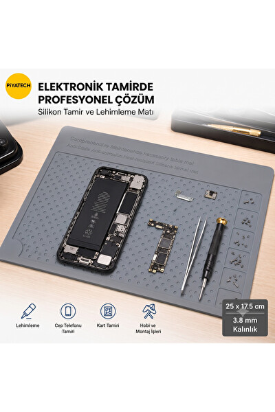 Piyatech Isıya Dayanıklı Anti-Statik Lehimleme Pedi 25 x 17.5 CM - Gri