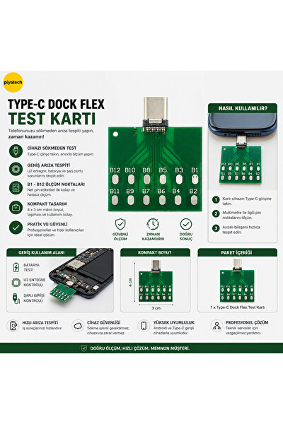Piyatech Android Type-C Micro Dock Flex U2 Entegre Batarya Şarj Soketi Test Modülü