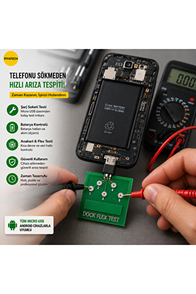 Piyatech Android - Micro - Usb Dock Flex Test Kartı - Şarj - Batarya Arıza Tespit Cihazı