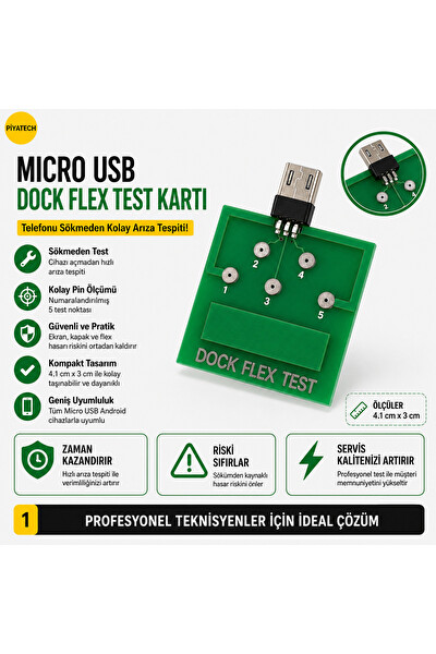 Piyatech Android - Micro - Usb Dock Flex Test Kartı - Şarj - Batarya Arıza Tespit Cihazı