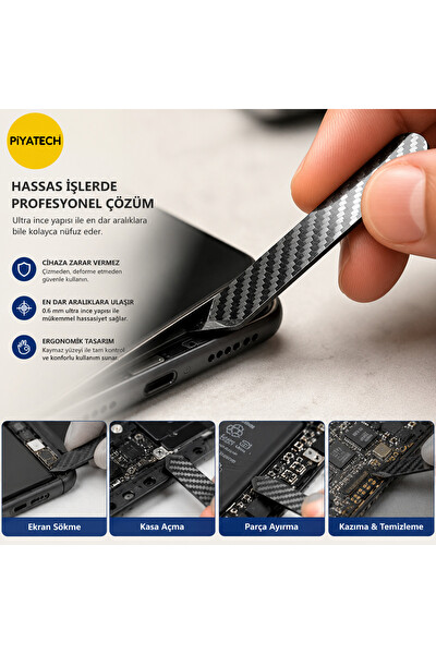 Piyatech Karbon Fiber Telefon ve Tablet Ekran Sökme Penası Tamir Kazıyıcı 8.5 x 2.1 CM 0.6 MM