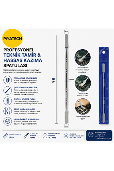 Piyatech Paslanmaz Çelik Çift Taraflı Mini Spatula ve Hassas Kazıyıcı Tamir Seti 18 CM