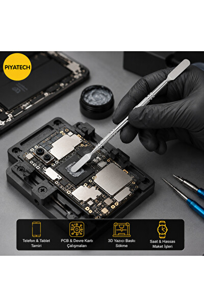 Piyatech Paslanmaz Çelik Çift Taraflı Mini Spatula ve Hassas Kazıyıcı Tamir Seti 18 CM