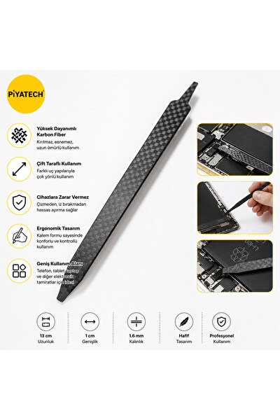 Piyatech Karbon Fiber Çift Taraflı Telefon ve Tablet Ekran Sökme Çubuğu Tamir Penası 13 x 1 CM 1.6 MM