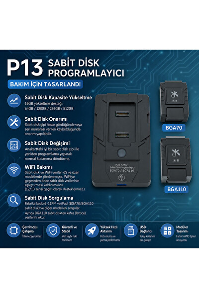 Piyatech PCIe NAND Programlayıcı – iPhone 6-13 Pro Max Uyumlu BGA70 / BGA110 Okuma Yazma Cihazı
