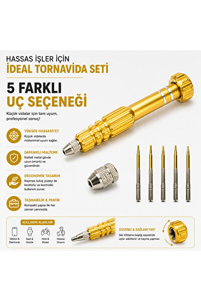 Piyatech Manyetik Tornavida Seti 5 Uçlu Sarı