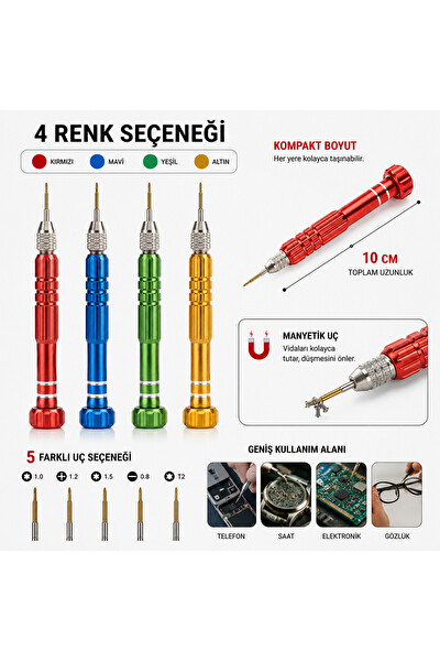 Piyatech Manyetik Tornavida Seti 5 Uçlu Kırmızı