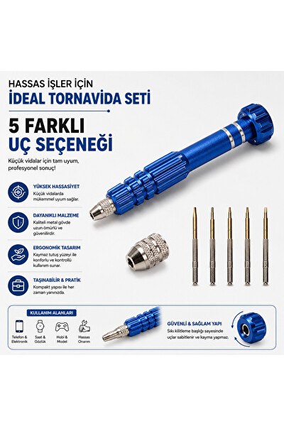 Piyatech Hassas Tornavida Seti 5 Uçlu - Mavi