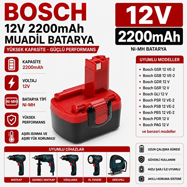 İnfostar Bosch 22612 - 23612 - 32612 - 3360 - 3360K ile Uyumlu Muadil Matkap Bataryası