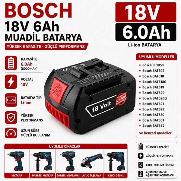 İnfostar Bosch 37618-01 - 3601H61S10 - 36618-02 ile Uyumlu Muadil Matkap Bataryası