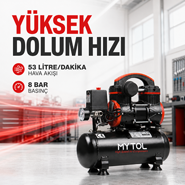 Mytol MYK0061 6 Litre 1 HP Yağsız Taşınabilir Hava Kompresörü 8 Bar