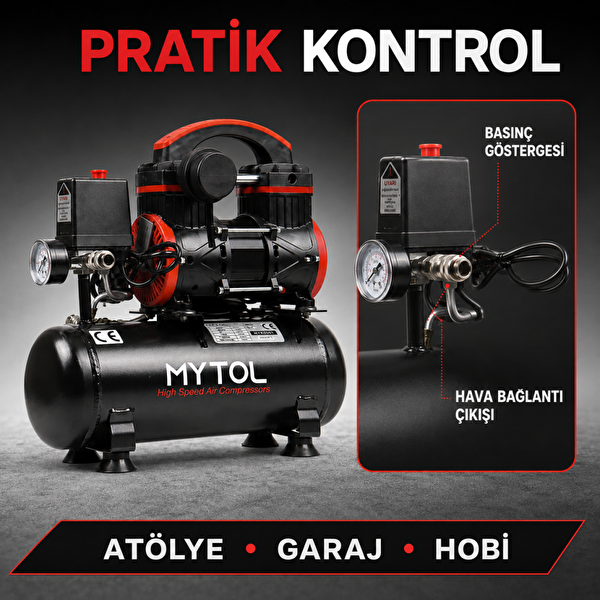 Mytol MYK0061 6 Litre 1 HP Yağsız Taşınabilir Hava Kompresörü 8 Bar
