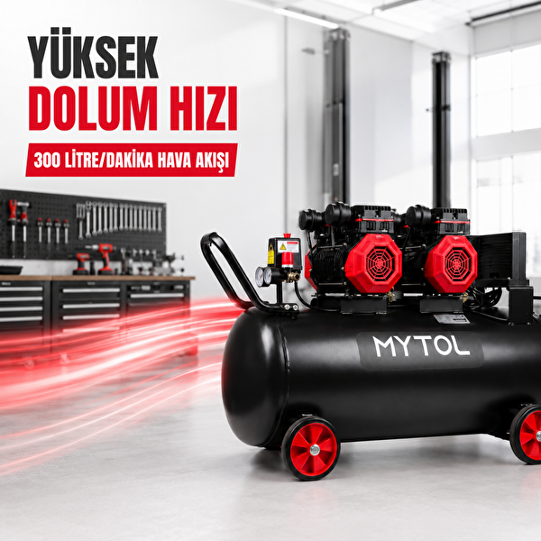 Mytol MYK1001 100 Litre 4 HP Yağsız Yüksek Hızlı Hava Kompresörü 8 Bar