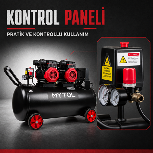 Mytol MYK1001 100 Litre 4 HP Yağsız Yüksek Hızlı Hava Kompresörü 8 Bar
