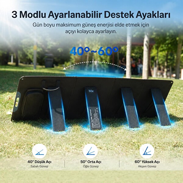 Bix 200W Katlanabilir Taşınabilir Güneş Paneli USB-A Type-C DC Çıkışlı Power Station Uyumlu Konnektör Kit Dahil Outdoor Kamp