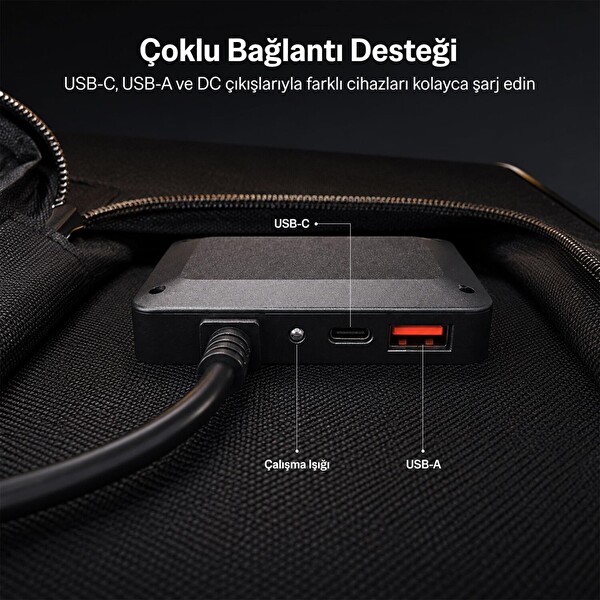Bix 200W Katlanabilir Taşınabilir Güneş Paneli USB-A Type-C DC Çıkışlı Power Station Uyumlu Konnektör Kit Dahil Outdoor Kamp