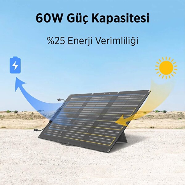 Bix 60W Katlanabilir Taşınabilir Güneş Paneli IP67 Suya Dayanıklı USB-A USB-C ve DC Çıkışlı Power Station Uyumlu Kamp Karavan