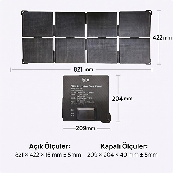 Bix 60W Katlanabilir Taşınabilir Güneş Paneli IP67 Suya Dayanıklı USB-A USB-C ve DC Çıkışlı Power Station Uyumlu Kamp Karavan
