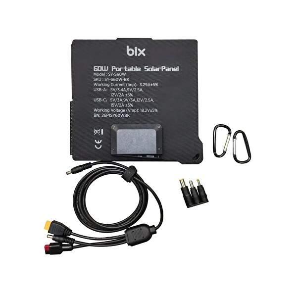Bix 60W Katlanabilir Taşınabilir Güneş Paneli IP67 Suya Dayanıklı USB-A USB-C ve DC Çıkışlı Power Station Uyumlu Kamp Karavan