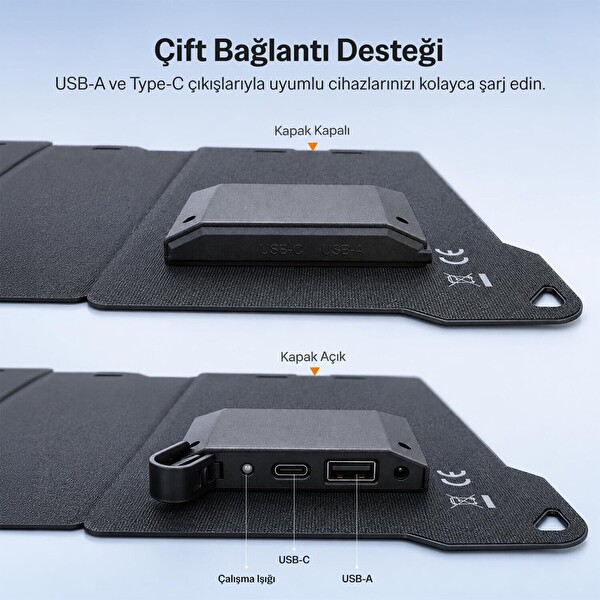 Bix 25W Katlanabilir Taşınabilir Güneş Paneli IP67 Suya Dayanıklı USB-A ve USB-C Uyumlu Kamp Karavan Outdoor Solar Şarj Paneli