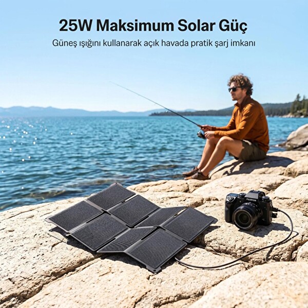 Bix 25W Katlanabilir Taşınabilir Güneş Paneli IP67 Suya Dayanıklı USB-A ve USB-C Uyumlu Kamp Karavan Outdoor Solar Şarj Paneli