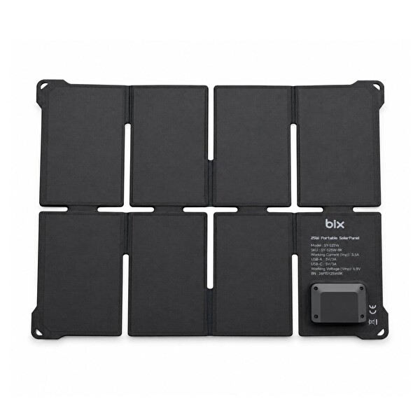 Bix 25W Katlanabilir Taşınabilir Güneş Paneli IP67 Suya Dayanıklı USB-A ve USB-C Uyumlu Kamp Karavan Outdoor Solar Şarj Paneli