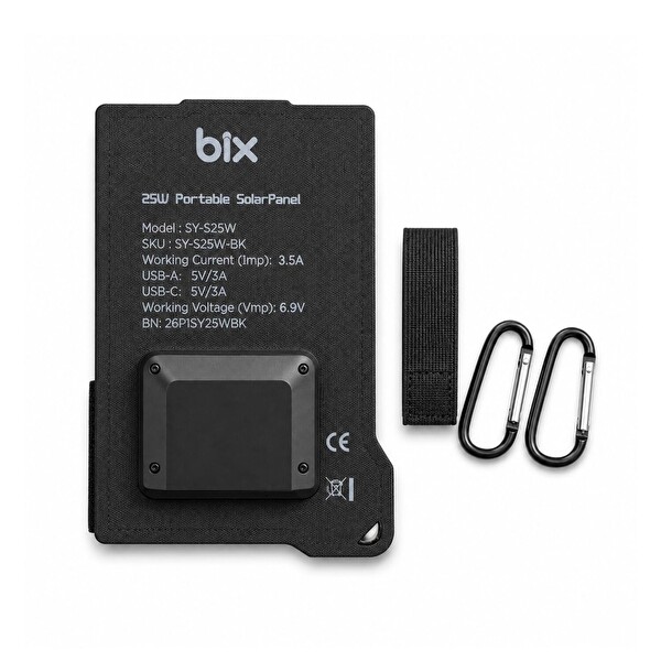 Bix 25W Katlanabilir Taşınabilir Güneş Paneli IP67 Suya Dayanıklı USB-A ve USB-C Uyumlu Kamp Karavan Outdoor Solar Şarj Paneli