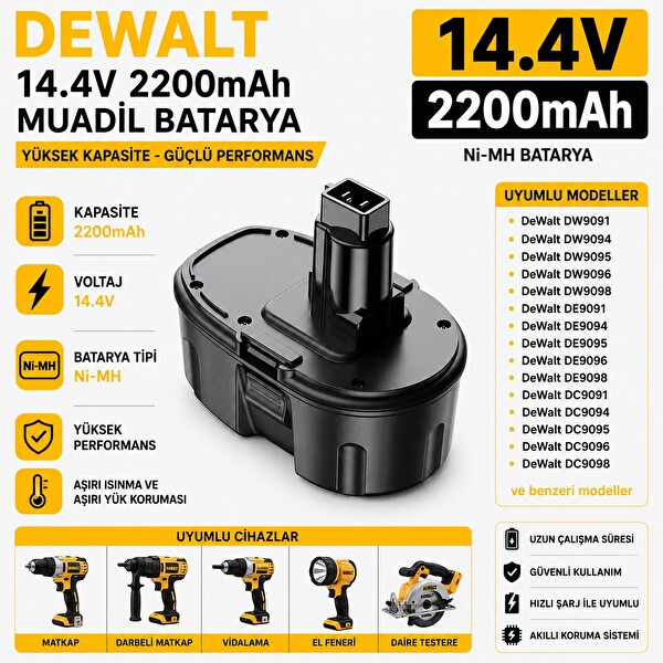İnfostar Dewalt DC733KA - DC733KL - DC735KA - DC735KB ile Uyumlu Muadil Matkap Bataryası