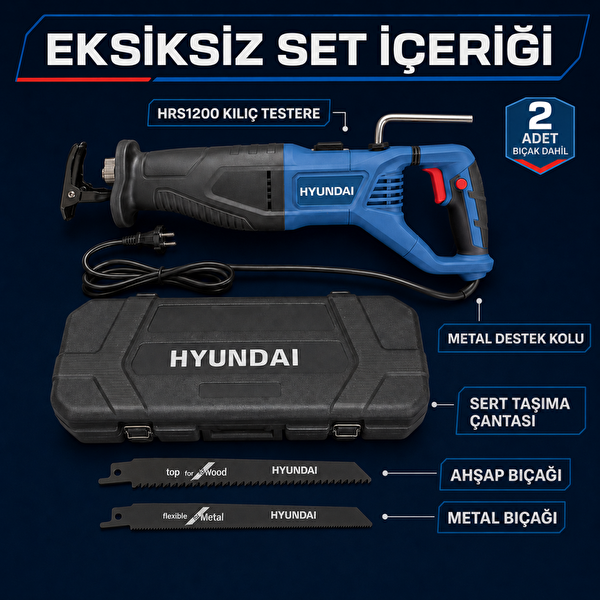 Hyundai HRS1200 1200 W Devir Ayarlı Kılıç Testere 230 MM Çantalı