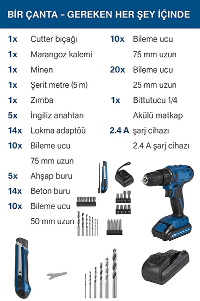 Scheppach 74 Parça Akülü Vidalama Seti C-DTB74/2-X 2x2 Ah Çift Akülü