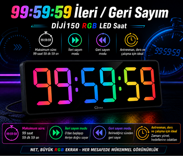 Loyka DİJİ150 RGB Uzaktan Kumandalı Renkli Büyük Ekranlı Dijital Saat