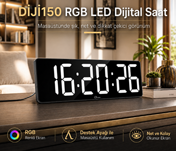 Loyka DİJİ150 RGB Uzaktan Kumandalı Renkli Büyük Ekranlı Dijital Saat