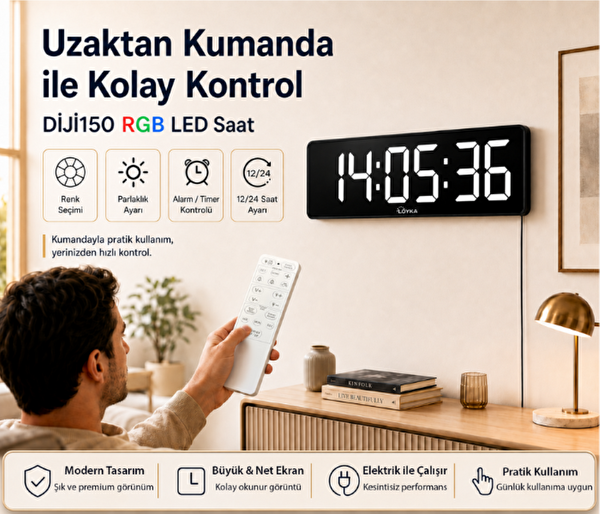 Loyka DİJİ150 RGB Uzaktan Kumandalı Renkli Büyük Ekranlı Dijital Saat