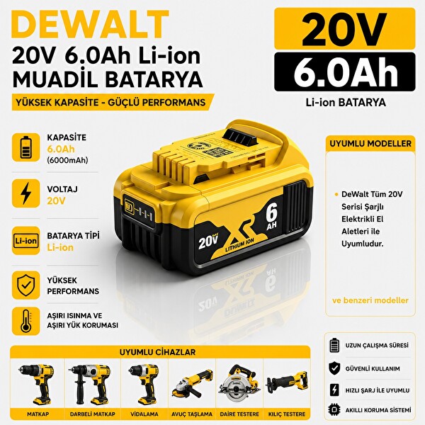 İnfostar Dewalt DCS373 - DCS374 - DCS377 - DCS378 ile Uyumlu Muadil Matkap Bataryası