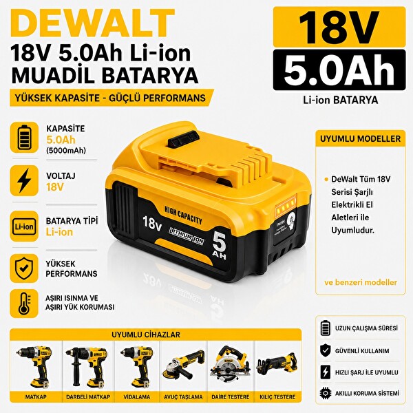 İnfostar Dewalt DCS577 - DCS571 - DCS566 - DCS573 ile Uyumlu Muadil Matkap Bataryası