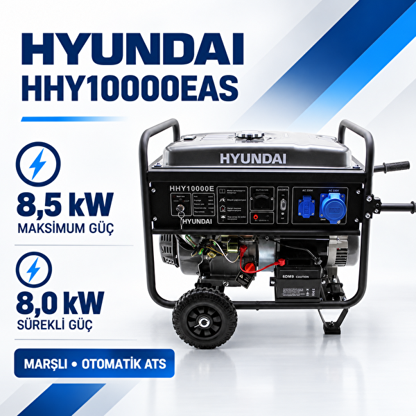 Hyundai HHY10000EAS 8.5 kW 10.6 kVA Marşlı Monofaze Otomatik ATS'li Benzinli Jeneratör