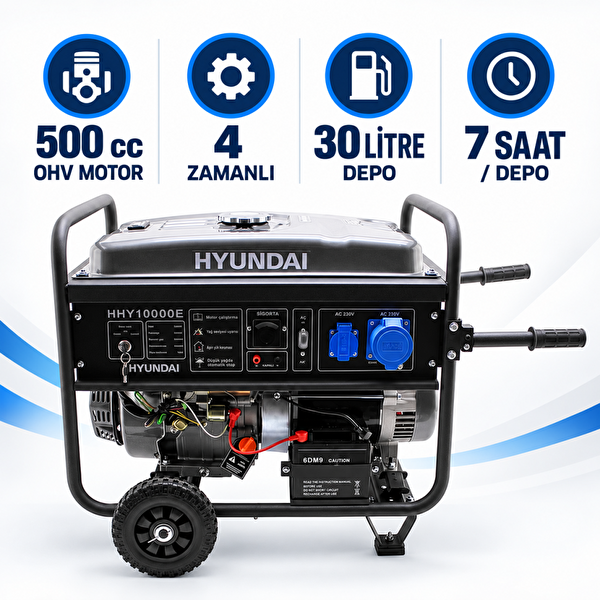 Hyundai HHY10000EAS 8.5 kW 10.6 kVA Marşlı Monofaze Otomatik ATS'li Benzinli Jeneratör