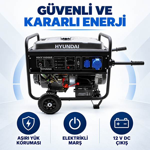 Hyundai HHY10000EAS 8.5 kW 10.6 kVA Marşlı Monofaze Otomatik ATS'li Benzinli Jeneratör
