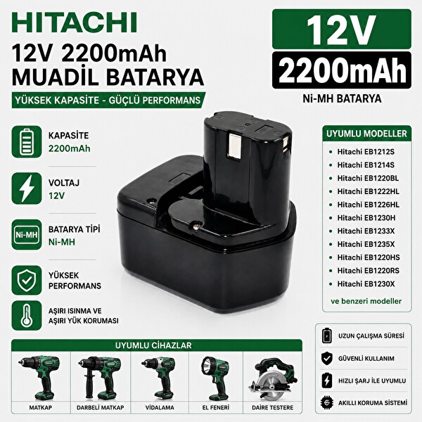 İnfostar Hitachi FWH12DC2 - FWH12DC3 - FWH12DC4 - FWH12DD ile Uyumlu Muadil Matkap Bataryası