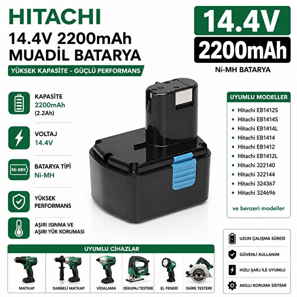 İnfostar Hitachi WR14DH - WR14DL - WR14DM - WR14DMB ile Uyumlu Muadil Matkap Bataryası