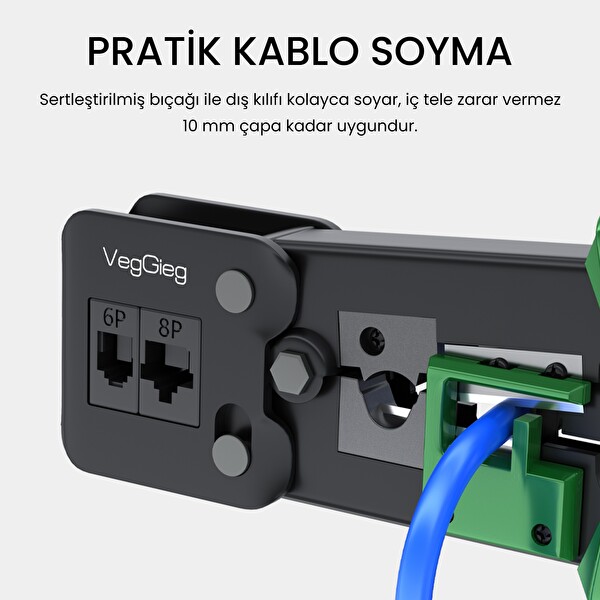 VegGieg 6P 8P Cat8 Cat7 Cat6 RJ45 RJ11 RJ12 Ethernet Ağ Kablosu Kesme Soyma Sıkma Krimpleme Aleti